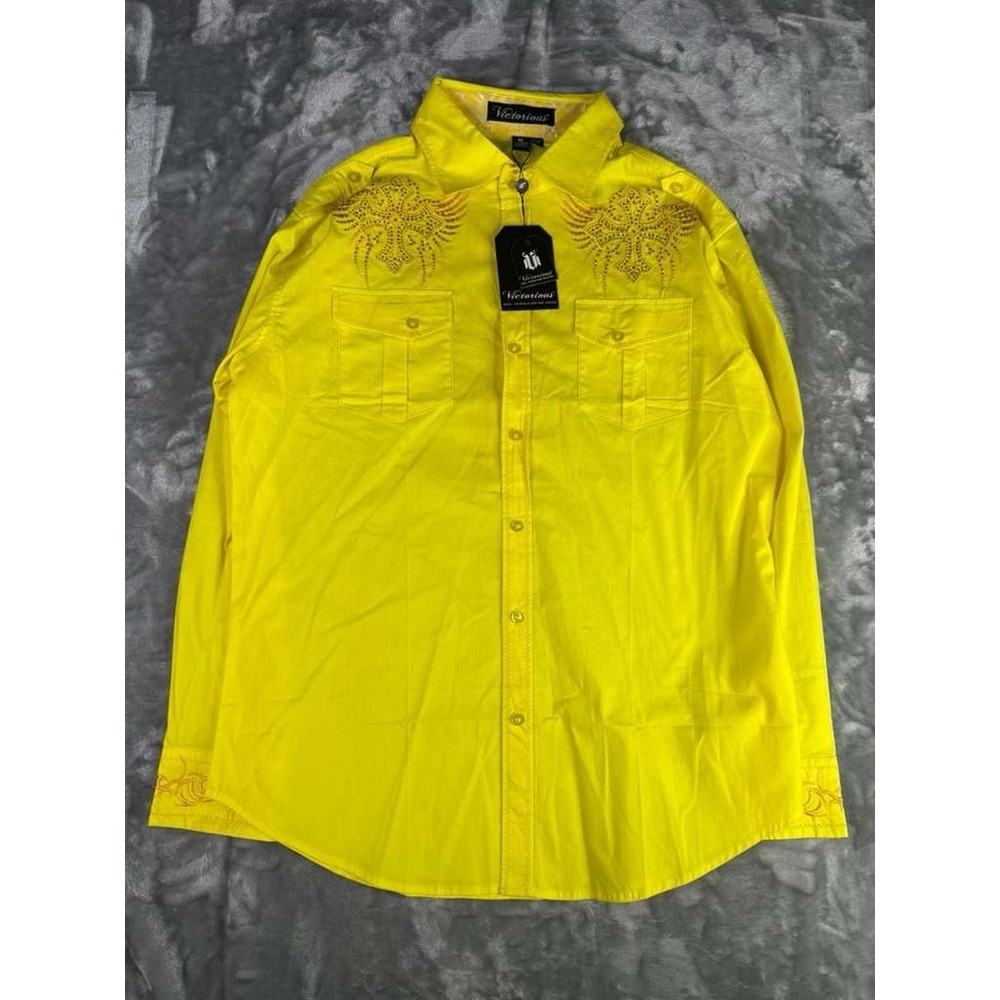 Victorious Vintage Long Sleeve Button Down Yellow Shirt New With Tags Men Sz XL